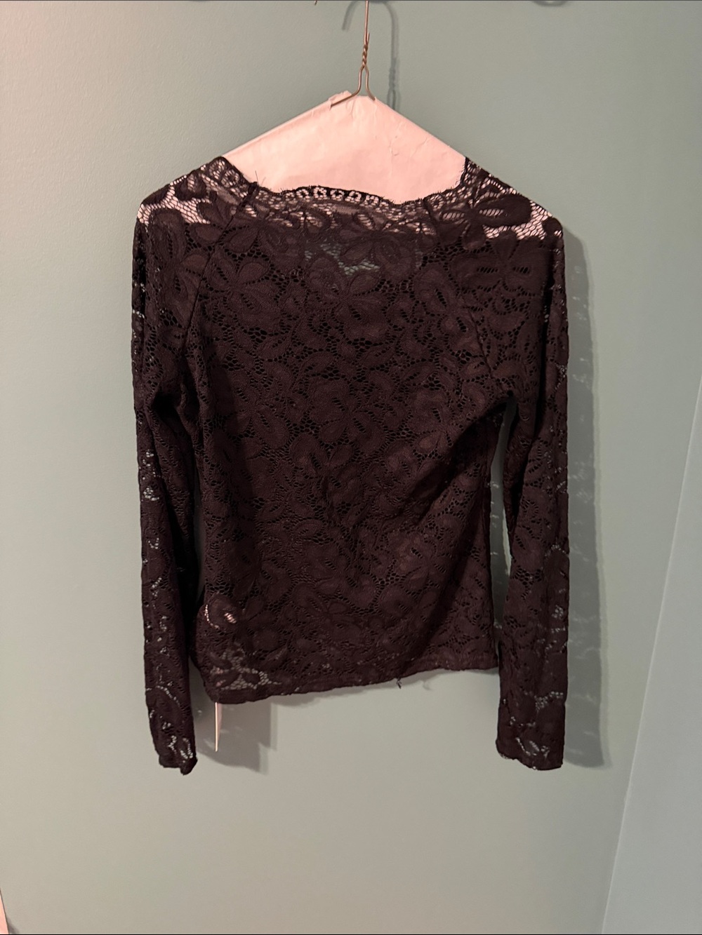 Sheer Floral Lace Long-Sleeve Top in Dark Burgundy